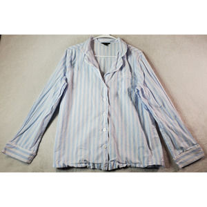 Brocks Brothers Sleep Shirt Womens Large Blue Striped Cotton Pocket Button Front